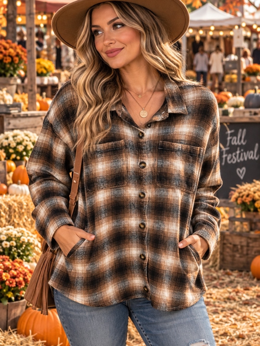 Hollister Brown and Cream Plaid Button-Down Shirt